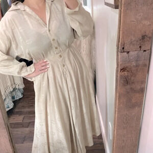 Vintage tan snap button maxi shirt dress size 14-16